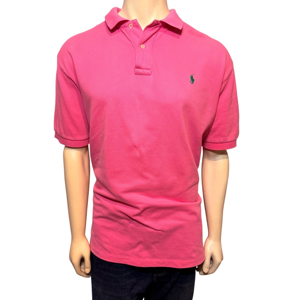 Polo Ralph Lauren Mens XL Hot Pink Short Sleeve Pique Polo Shirt Green Pony Logo